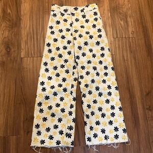 Zara, The Marine Straight, Floral High Waisted Jeans, Wide Leg Sailor, Size 6